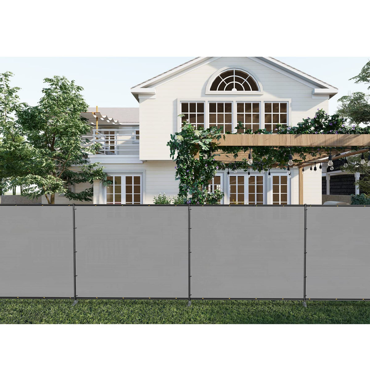 Patio 6' x 24' Outdoor Privacy Screen Freestanding Temporary Fence Panels Net Cover with Metal Poles for Outside Backyard Pool Garden Air Conditioner Fencing, Light Gray