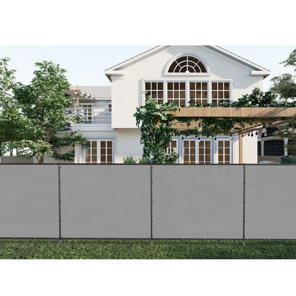 Patio 6' x 24' Outdoor Privacy Screen Freestanding Temporary Fence Panels Net Cover with Metal Poles for Outside Backyard Pool Garden Air Conditioner Fencing, Light Gray