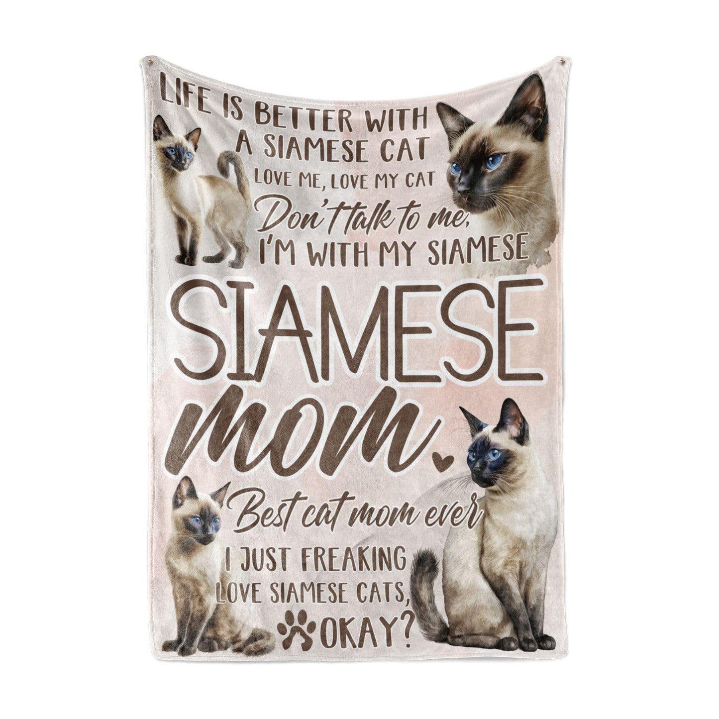 Huglanket Siamese Cat Gifts, Cat Mom Gifts for Women, Throw Blanket for All Seasons, Siamese Mom