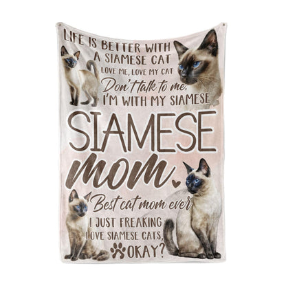 Huglanket Siamese Cat Gifts, Cat Mom Gifts for Women, Throw Blanket for All Seasons, Siamese Mom