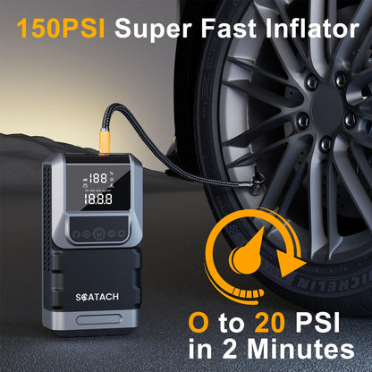 Jump Starter with Air Compressor, 6000A 150PSI Car Battery Jump Starter (10.0 Gas/8.0L Diesel) Battery Jumper Starter Portable 12V Jump Box with Jumper Cables, LED Light, LED Display