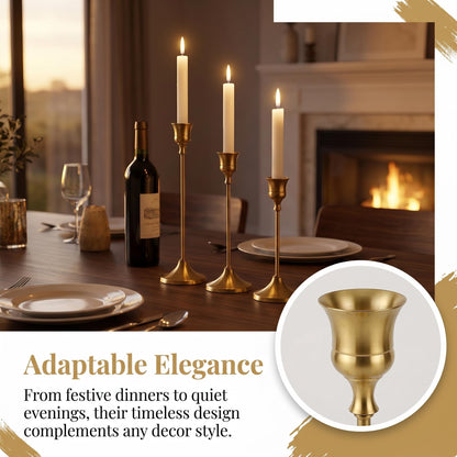 Oakernel French Gold Taper Candle Holders 4 Sets(12 Pcs) - Tall Metal Candlestick Holders for Table Centerpiece, Formal Dinner, Wedding, Fireplace Mantel Decor, Fits 3/4 Inch Thick Candles