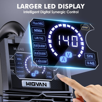 140A MIG Welder, MIGVAN 110V Flux Core MIG/Stick/Lift TIG 3 in 1 Welding Machine with Large LED Digital Display, IGBT Inverter Portable Gasless Welder with Welding Gun and Flux Core Wire