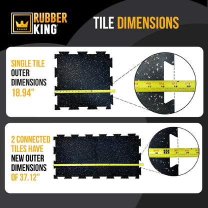 Rubber King 10 Piece Interlocking Tiles 19" x 19" x 6mm - 100% Recycled Rubber Gym Floor Tiles, Exercise Mat for Home Gym, Anti-Slip Low-Odor Interlocking Puzzle Floor Tiles - 23.5sq ft - Grey