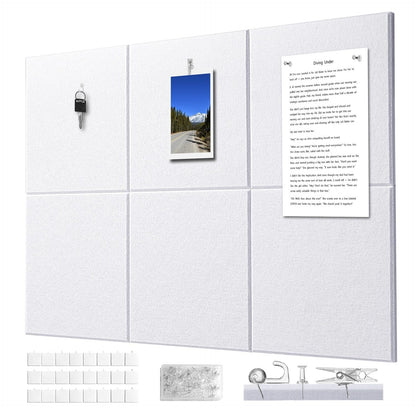 G Gamit Felt Wall Tiles Bulletin Board Large Cork Board Alternative 6 Pack 11.81”x11.81”x0.47” Felt Pin Board Tack Board with Safe Removable Adhesive Tabs for Home Office School 36x24 (White)