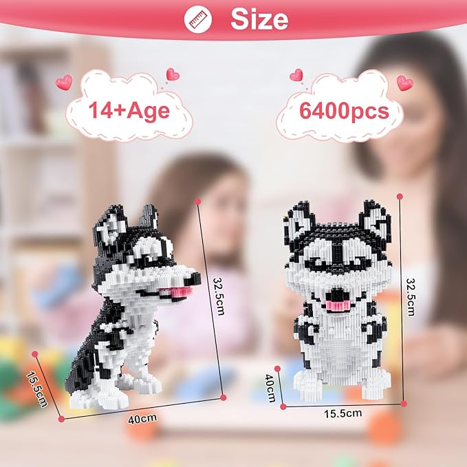 Micro Dog Building Husky Set DIY Animal 3D Puzzle Building Toy Bricks Set Educational Particle Building Blocks Toys Kits Gifts for Kids or Adults (4800 Pieces)