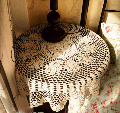 Hetao 100% Cotton Handmade Crochet Round Tablecloth Doilies Lace Table Covers,Beige, 27 Inch