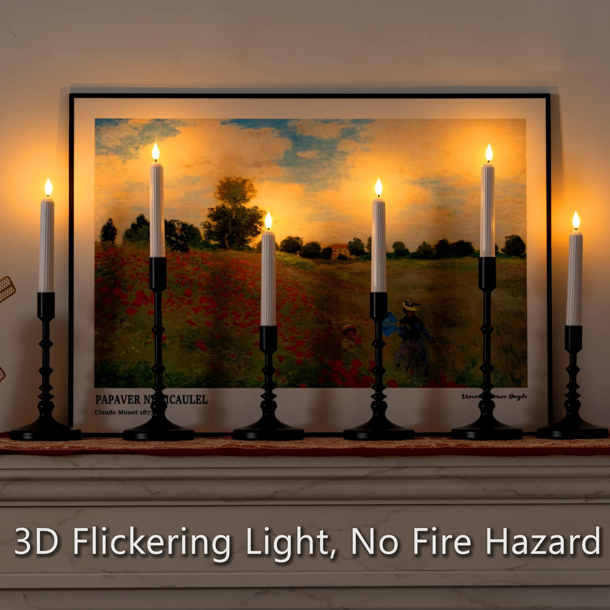5plots White Flameless Taper Candles with Remote, Timer, Roman Column Led Taper Candles Battery Operated, Led Candlesticks with 3D Flame, Floating Flickering Candles for Halloween Christmas Decor
