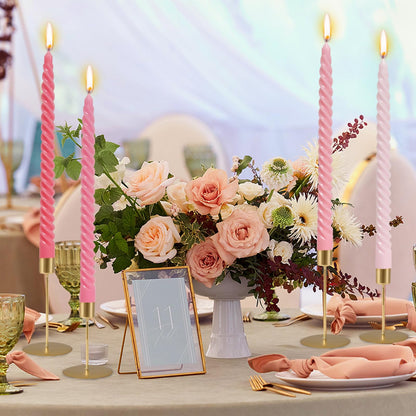 10 Inch Cream Spiral Taper Candles for Home Decoration, 4 Pack Pink-Gradient Candlesticks for Dinner Party Wedding Holiday