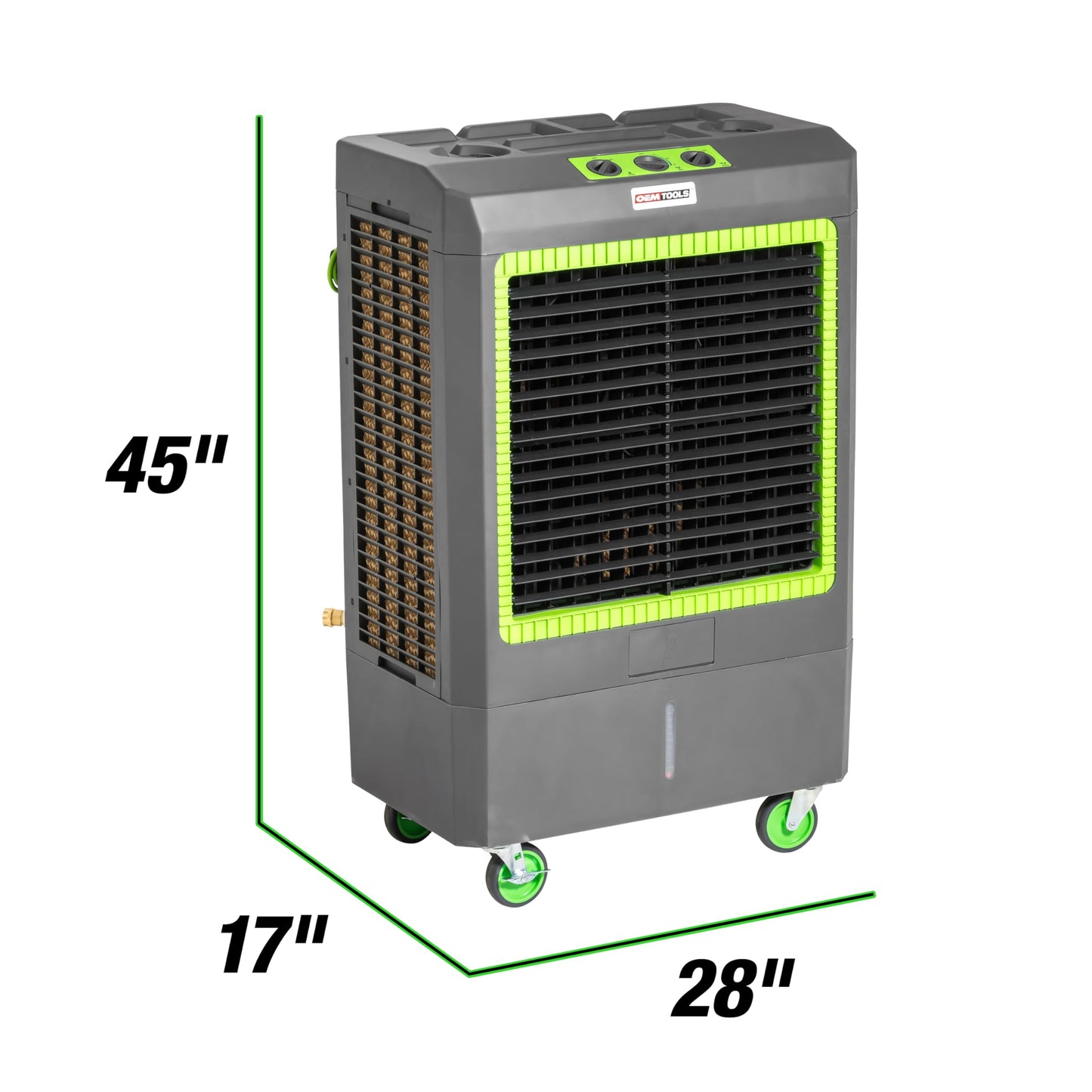 OEMTOOLS 23969 Swamp Cooler, Evaporative Air Cooler, 3-Speed Fan, Cools 1600 sq ft, 5300 CFM, Indoor and Outdoor, Includes Tool Tray and Large Casters, GFCI Plug for Outdoor Safety
