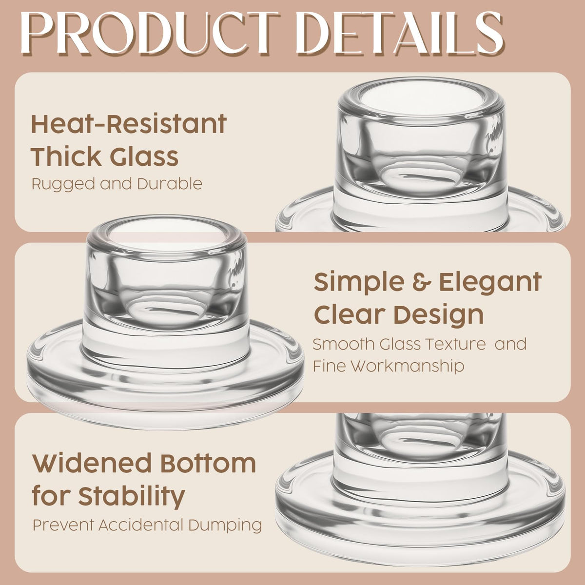 30 Pcs Glass Taper Candle Holders Candlestick Holders Clear Short Tapered Candle Holder Bulk, Elegant Glass Candle Sticks Set for Wedding Christmas Table Centerpiece Clear