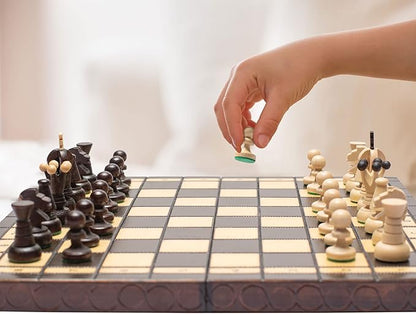 Husaria European International Chess Wooden Game Set King's Classic - 13.8 Inches Medium Size Chess Set with Handcrafted Chessmen and Felted Folding Board
