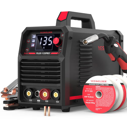 YESWELDER 135A MIG Welder, 110V Flux Core MIG/Lift TIG/Stick 3-in-1 Large LED Digital Display Welding Machine IGBT Inverter Welder