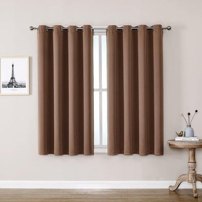 ChrisDowa Grommet Blackout Curtains - Thermal Insulated Room Darkening Panels, Cappuccino, 52W x 63L