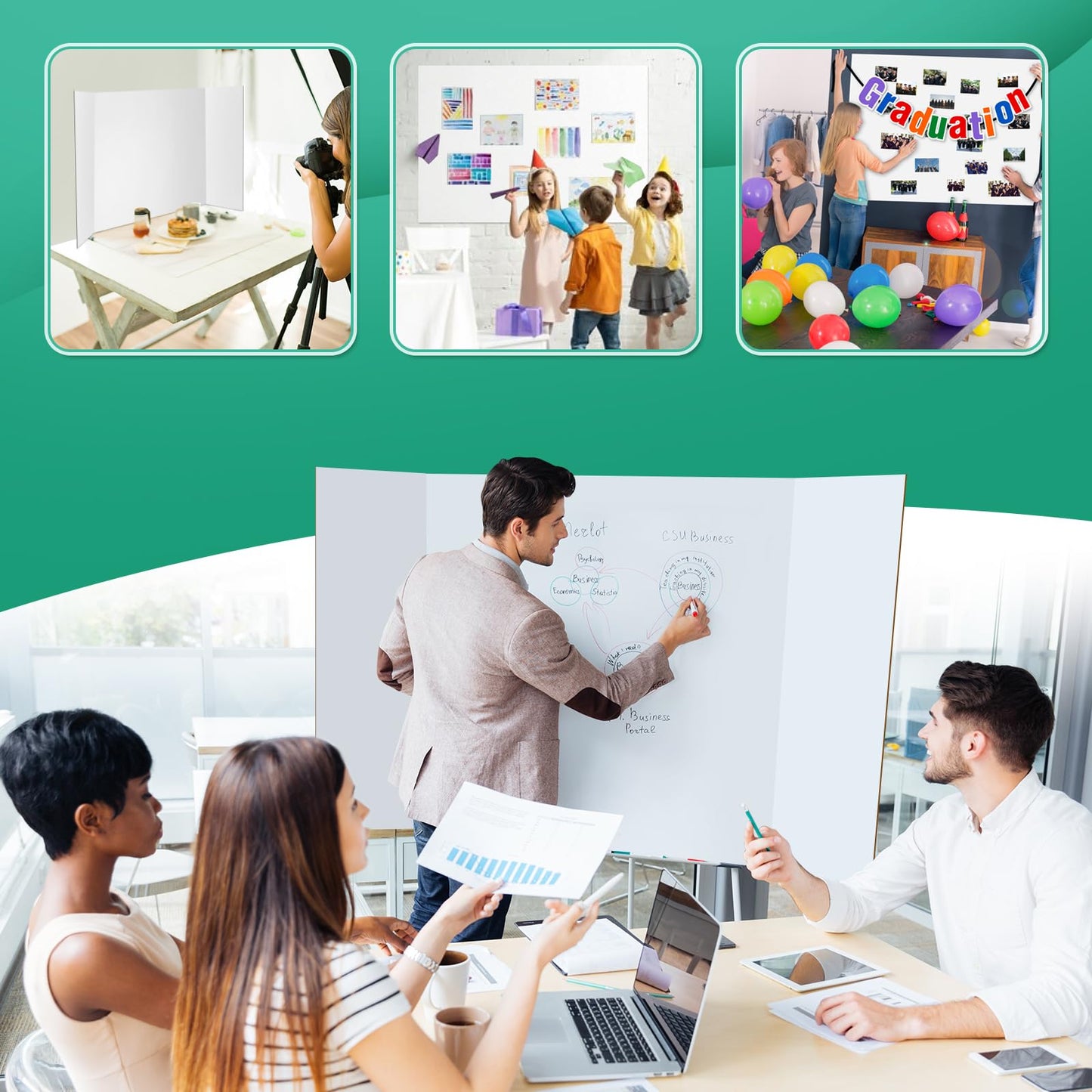 20 Pack Trifold Poster Board 48" X 36", IKAYAS Double Sided White Tri-fold Presentation Boards, Science Fair Display Boards Posterboard for Mounting, Art, Display, Projects Classroom Supplies