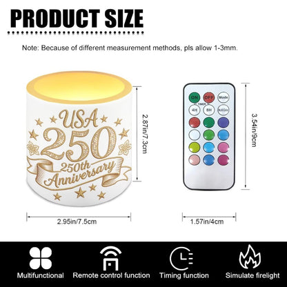 NETILGEN American 250th Anniversary Theme 4 Packs Flameless Candles LED Pillar Candles with Battery Operated Color Changing with Remote Control American Flag Eagle Print