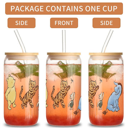 MRYAWXBK Pooh Bear Gifts for Women Friends, Pooh Bear Inspirational Canvas Tote Bag 16oz Iced Glass Cup Friendship Gift Set Gifts for Best Friends