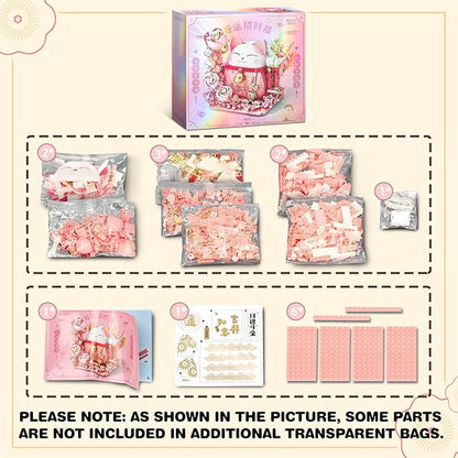 Lucky Cat Building Block Set Compatible with Lego Cat 868Pcs Cute Fortune Cat with Flowers Building Blocks Christmas Birthday Creative Gift for Girls Boys Adult (Pink Cat)