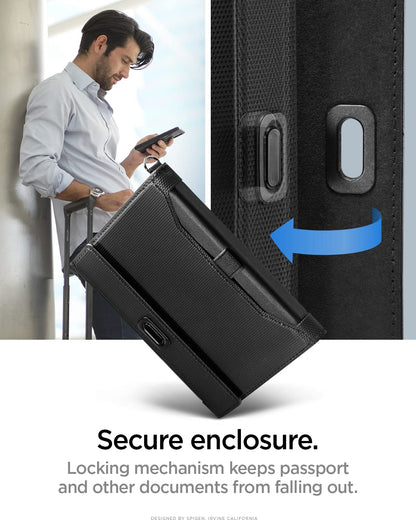 Spigen Life Passport Card Cover Holder Wallet Travel Documents Organizer Protector Accessories with RFID Blocking Technology SIM Card Pin Included - Black