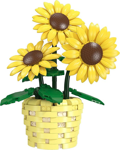 Xbert Sunflower Building Set Botanicals Potted Plant Artificial Flowers Fake Indoor Flowers for Home Office Bedroom Desk Decor - Gifts for for Women Adults