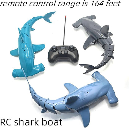 Beach and Summer Pool Remote Control Shark Boat Bath Toy RC Submarine Robo Shark Model Realistic Wiggle-Tail Electric Fish Hammerhead and Dusky Sharks (Cyan)