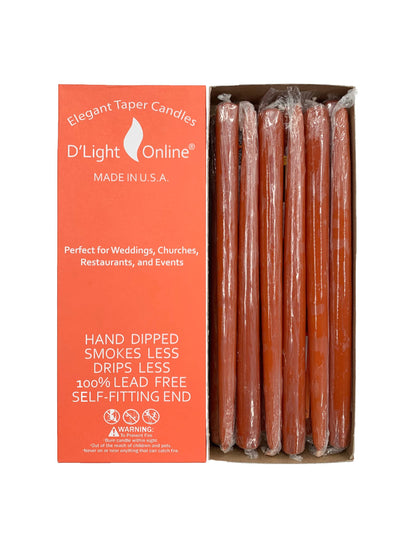 D'light Online Elegant 12" Unscented Cinnamon Burnt Orange Taper Candles Premium Quality Hand-Dipped Tapered Candles, Dripless and Smokeless - Set of 12 Individually Wrapped (12 Inch, Cinnamon)