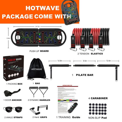 HOTWAVE Portable Exercise Equipment with 16 Gym Accessories.20 in 1 Push Up Board Fitness,Resistance Bands with Ab Roller Wheel,Full Body Workout at Home