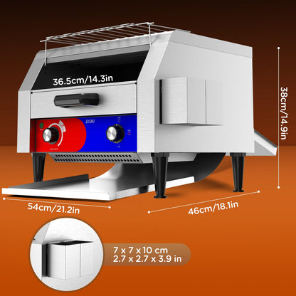 HTTSICHI Commercial Conveyor Toaster w/ 3 Slice Wide Slot, 450 Slice/hour Commercial Toaster w/ 14.1’’ Wide and 3‘’ Opening, Industrial Kitchen Cooking bagel w/Stainless Steel and Heavy Duty