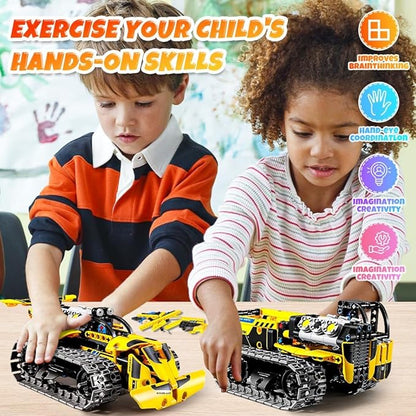 OKKIDY 3 in 1 Kids Remote Bulldozer STEM Technology Building Blocks Set Toys APP Remote Construction Blocks Engineering Excavator/Robot Ages 6-14 DIY Erector Sets for Boys and Girls-452 (PCS)