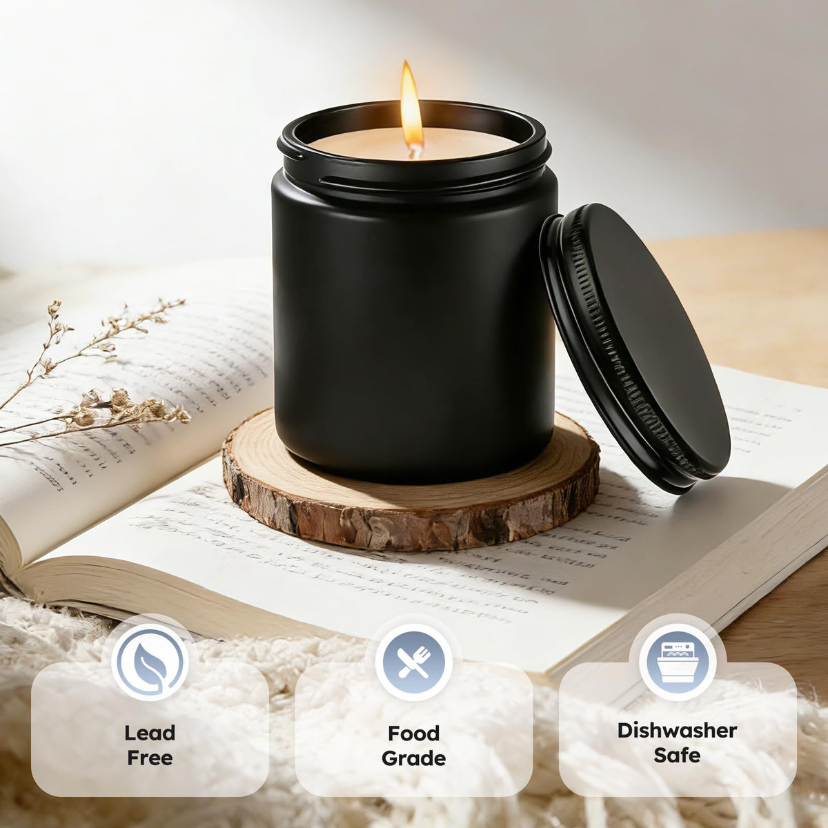 Tecohouse 8oz Black Glass Jars with Lids, 30 Pack Candle Jars with Blank Labels, 250g Wide Mouth | Lotion Container for Sample, Cream, Lotion, Honey, Powder, Jelly | Home & Beauty