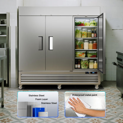 VEECOOL 72 cu.ft Commercial Refrigerator WiFi-Enabled, 82" Two Section Full Door Stainless Steel Reach in Refrigerator, LED Lighting, App and Digital Control, R290 Refrigerant, ETL&ETL Sanitation