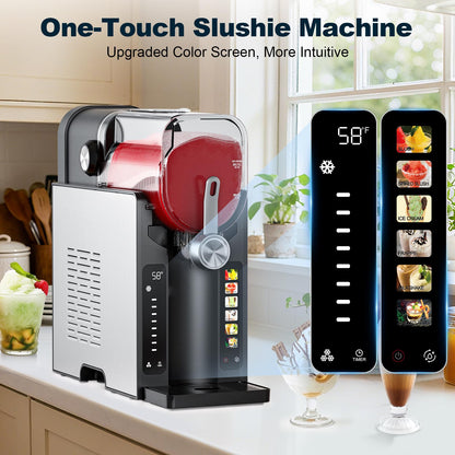 Slushie Machine,No Ice Needed Slushy Machine for Home,6 Preset,Real-Time Temp Display,Auto-Clean,Frozen Margaritas,Cocktails,Frappés,Ice Cream,Smoothies,Milkshakes,Summer Parties