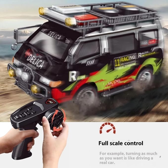 Delica RC Car1/24 Scale Station Wagon 2.4Ghz Remote Control Truck 4WD RC CrawlerEquipped with Cool LED LightsOff Road Vehicle Model Suitable For Adults (4WD-Black)