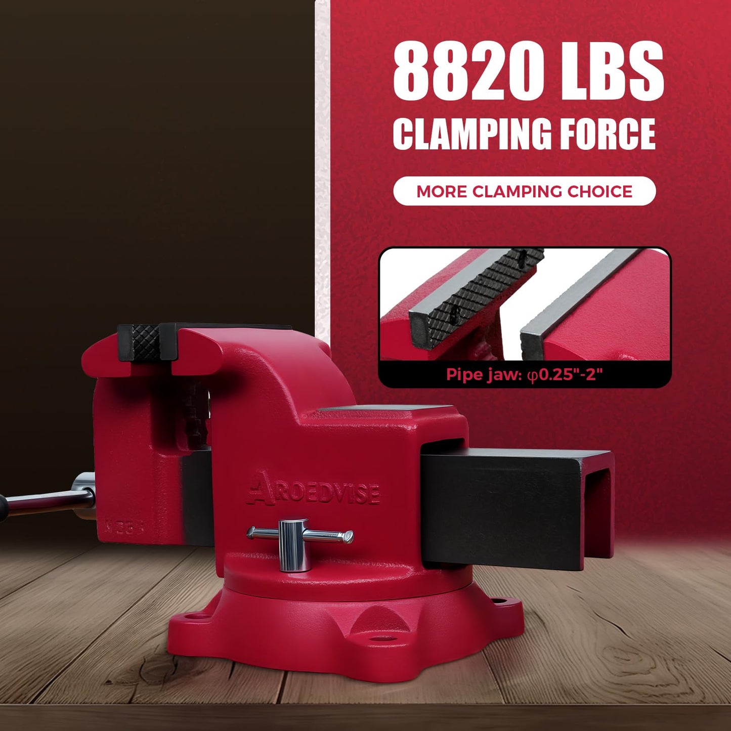 AROEDVISE 6" Heavy-Duty Bench Vise, 6" Jaw Width & Opening, 8,820 lbs Clamping Force, 60,000 PSI Ductile Iron Vise with 360° Swivel Base, Anvil & Pipe Jaws for Metalworking, Woodworking & DIY (RS60)