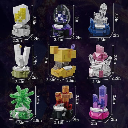 Mineral Display Building Blocks Set 794pcs 9 Pack Gemstone Models Crystal Rock Collection STEM Geology Bonsai Gems Home Office Decor Compatible with Lego for Kids Adults Boys Girls 6+
