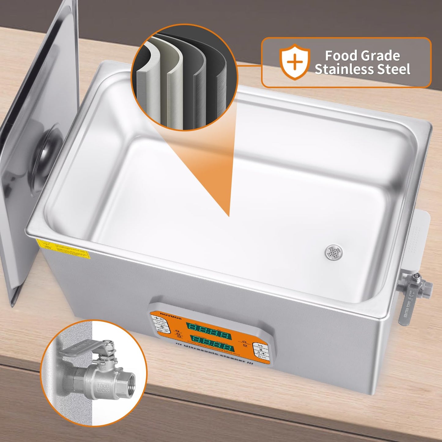NOVMOS Ultrasonic Cleaner,30L 600W Touch Screen Control Ultrasonic Cleaning Machine with Timer&Heater,Sonic Cleaner for Gun,Carburetors,Parts,Chain Cleaning (Including Baskets)