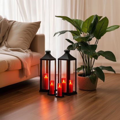 Amagic Christmas Red Flameless Candles, Battery Operated Candles with Remote and Timer, Acrylic Flickering LED Candles for Thanksgiving Decor, D2.2''xH5''6" 7", Set of 9