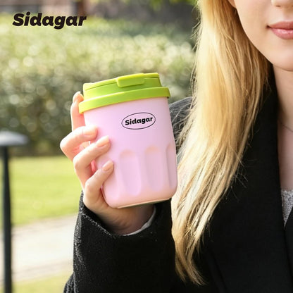 Sidagar Travel Coffee Mug 10 oz Ceramic Lined Tumbler, Double Wall Stainless Steel Coffee Cup with Lid, Vacuum Spill Proof Mini Water Bottle, Insulated Thermal Mug for Home Office,Pink