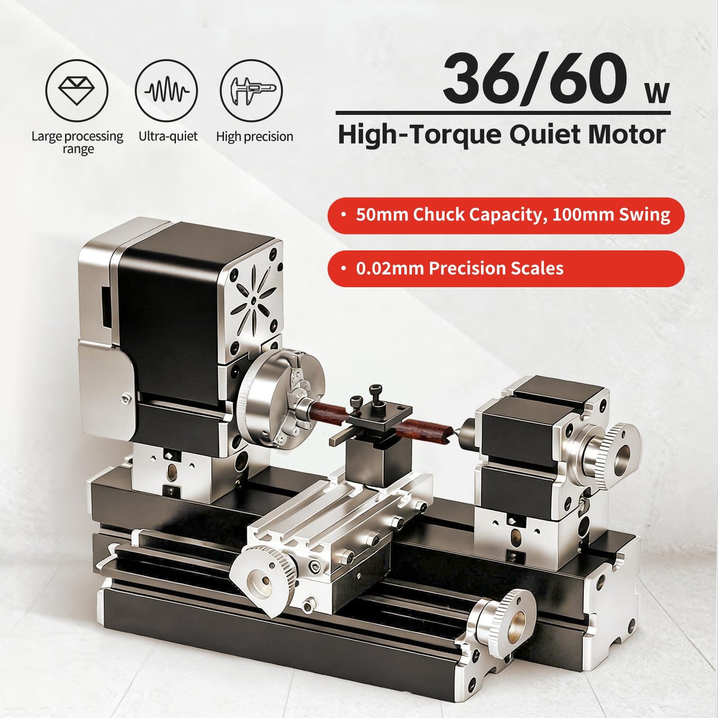 AcmeFlare All-Metal Elevated Mini Safety Lathe 36W, 20,000RPM Precision Metal & Wood Turning Machine – Durable Desktop Lathe for DIY Projects, Crafts, Model Making & Education