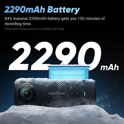 Insta360 X4 No Drone Bundle - 8K Waterproof 360 Action Camera, 4K Wide-Angle Video, Invisible Selfie Stick Effect, Removable Lens Guards, 135 Min Battery Life, AI Editing, Stabilization