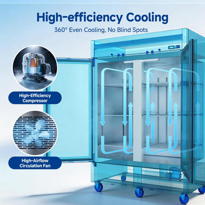 BODEGA BODEGACOOLER 54" W Double Door Commercial Refrigerators, Stainless Steel Solid Door Reach-in Refrigerator, 49 Cu.Ft Large Capacity, 33℉ to 41℉ Temp Range, Auto Defrost, For Restaurant Kitchen