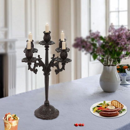 5-Arm Candle Holder, Vintage Candle Holder Set with Scroll Arms, Aged Iron Candelabra with 5-Inch Base, Romantic Table Centerpiece for Wedding, Birthdays, Anniversaries, Christmas, Valentine's Day