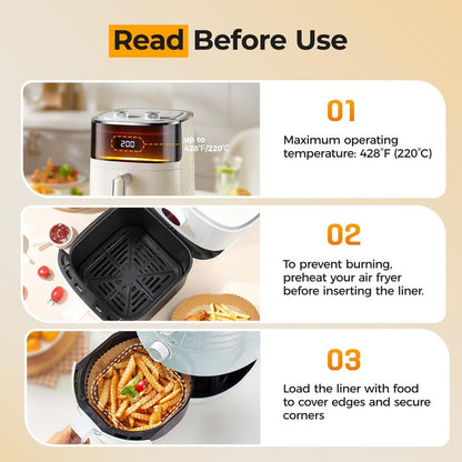 Vailnd Air Fryer Liners Disposable, 100Pcs 9 Inch Max Xl Large Cooker Airfryer Paper Liners, Oil Proof Parchment Sheets Square Basket Baking Liner for 8/10/11/12 QT Air Fryer Microwave