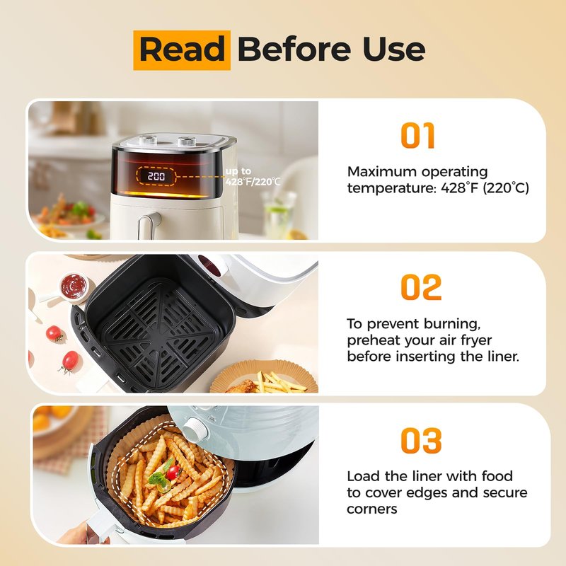 250 Pcs 8" Square Air Fryer Liners Disposable, Unbleached Parchment Paper Liners for Airfryer Basket, Non-Stick & Leakproof Baking Paper for Oven Roasting