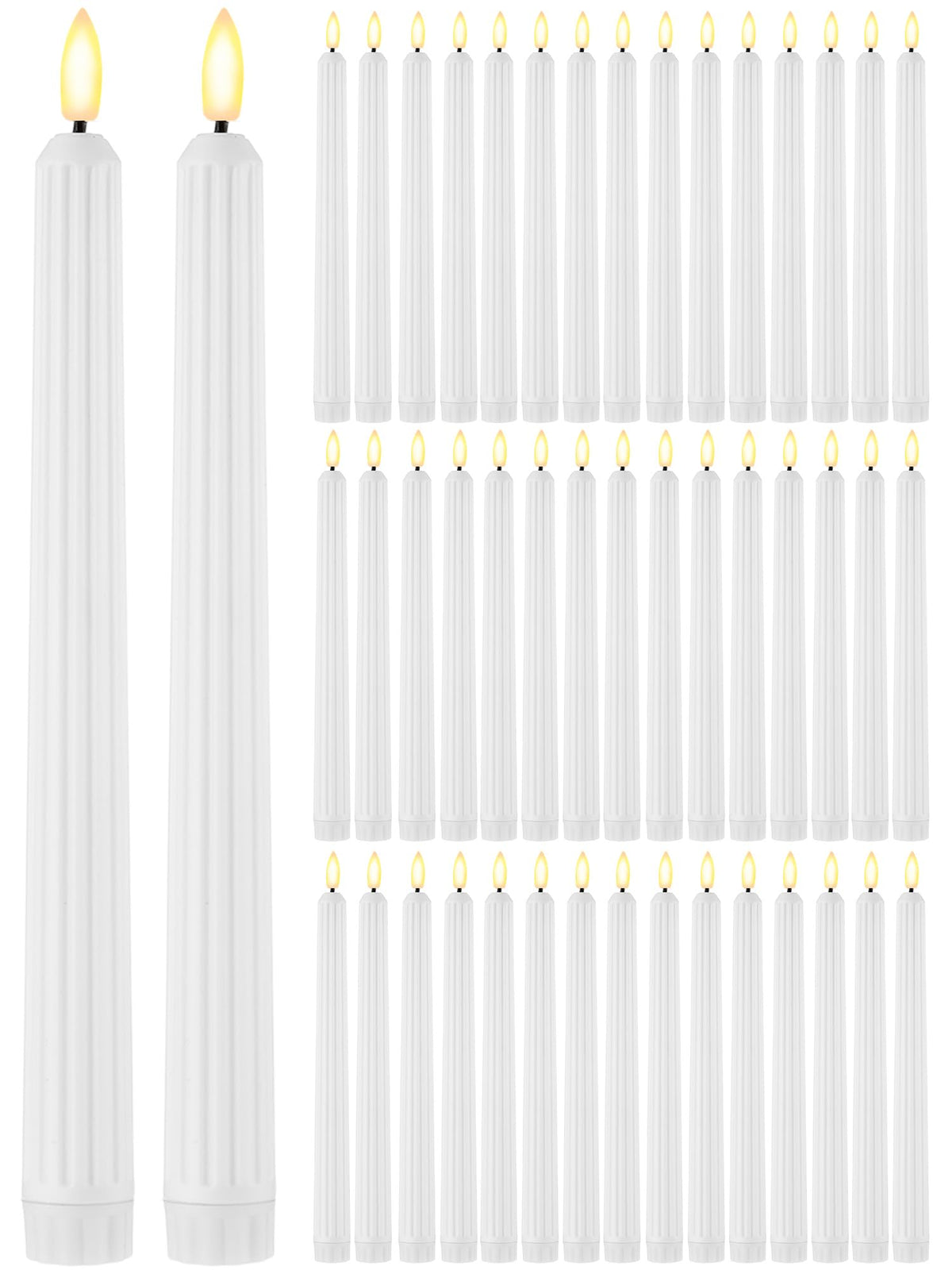 Funtery 48 Pcs Flameless LED Taper Candles Battery Operated Candles Bulk Realistic LED Candlesticks Flickering for Wedding Church Graduation Party Home Decor(White,Romantic Style)