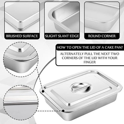 Funnymoom Deep Lasagna Baking Pan Set - 11 x 14.2 Inch Nonstick Stainless Steel with Lids | 5.3 Qt Capacity
