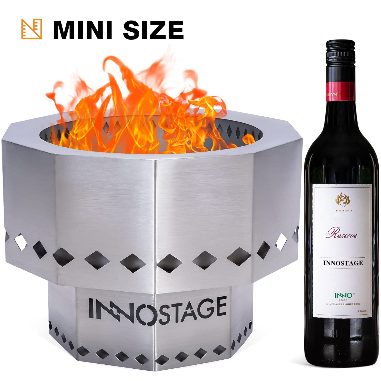Patented Smokeless Fire Pit for Outdoor Wood Pellet Burning Spark with Portable Carrying Bag,Stainless Steel Firepit Grill Bowl of Fireplace Stove for Picnic Camping Cooking on Beach - S