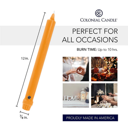 Colonial Candle Unscented Taper Candle, Classic Collection, Caramel, 12 in, Pack of 12 - Up to 10 Hours Burn
