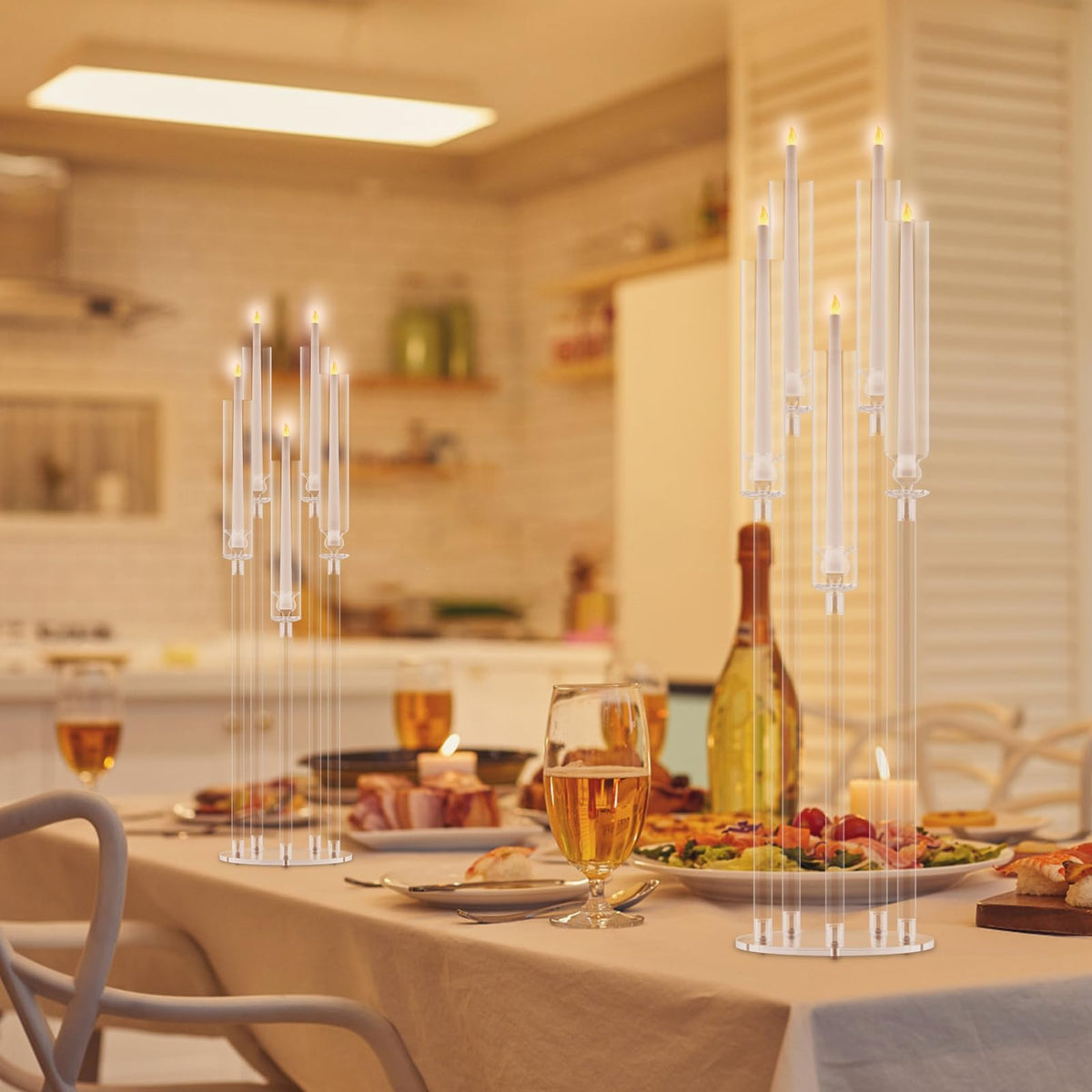 4 Pack Acrylic Candelabra Centerpieces, 5 Arm Clear Candlestick Holder with Acrylic Shade, 3 Height Adjustable Taper Candle Holder for LED Candles (Diameter ≤0.86”), Wedding Table Decoration 1 S