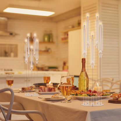 4 Pack Acrylic Candelabra Centerpieces, 5 Arm Clear Candlestick Holder with Acrylic Shade, 3 Height Adjustable Taper Candle Holder for LED Candles (Diameter ≤0.86”), Wedding Table Decoration 1 S